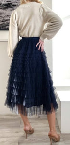 Mesh Ruffle Tier Skirt - Navy