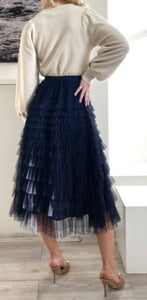 Mesh Ruffle Tier Skirt - Navy