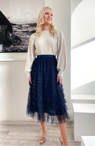 Mesh Ruffle Tier Skirt - Navy