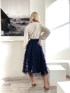 Mesh Ruffle Tier Skirt - Navy