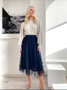 Mesh Ruffle Tier Skirt - Navy