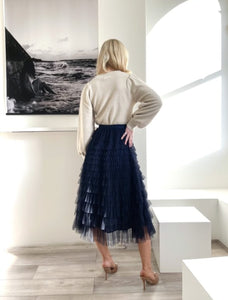 Mesh Ruffle Tier Skirt - Navy