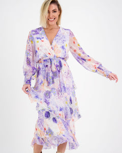 La Strada - Layered Cross over Dress - Violet & purple