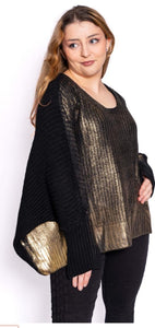 Italian Closet -Vidal Chunky knit with gold laminate - Black