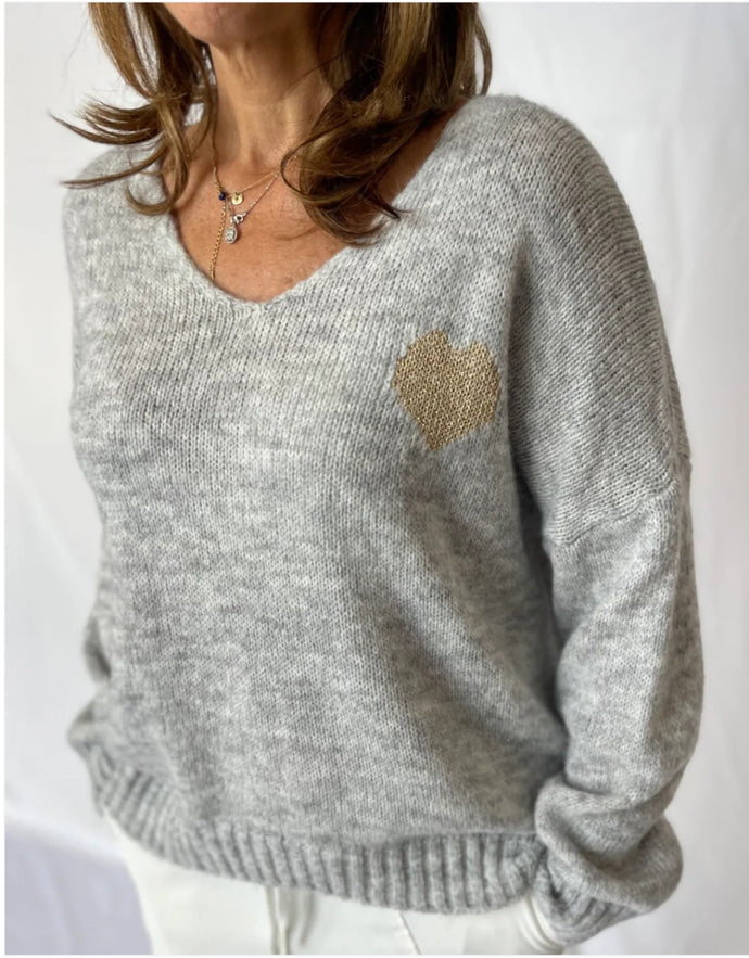 Italian Luxe- Gold heart knit - Beige