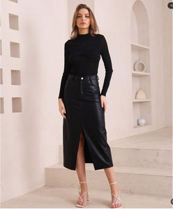 Vegan Leather Skirt - Black