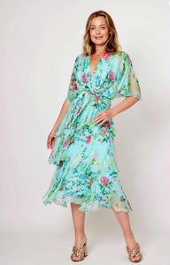 La Strada - Layered Cross over Dress - Mint/ Hot pink print