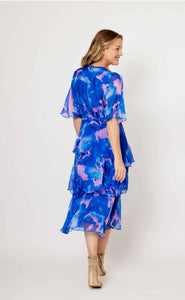 La Strada - Layered Cross over Dress - Cobalt /pink