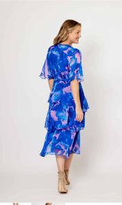 La Strada - Layered Cross over Dress - Cobalt /pink