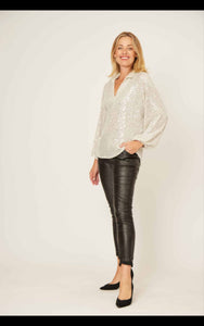 La Strada - V Neck Sequin Top - Beige