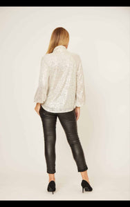 La Strada - V Neck Sequin Top - Beige