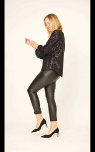 La Strada - V Neck Sequin Top - Black