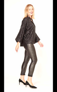 La Strada - V Neck Sequin Top - Black
