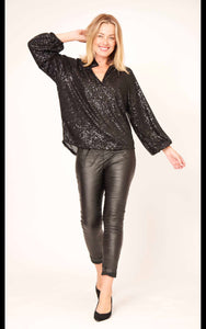 La Strada - V Neck Sequin Top - Black