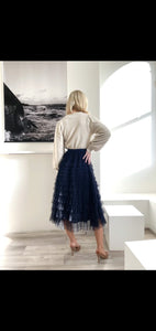 Mesh Ruffle Tier Skirt - Navy