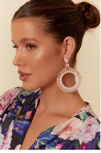 Adorne - Jewel Top Ring Drop event earrings - pastel Pink/Gold