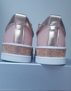 Luxe Diamante Leather Sneakers - Blush