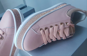 Luxe Diamante Leather Sneakers - Blush