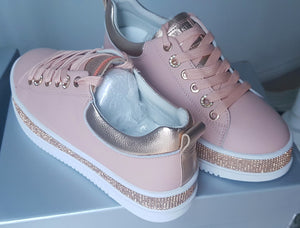 Luxe Diamante Leather Sneakers - Blush