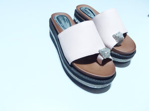 Ameise Shoes - Shine- Leather Platform slides - Nude