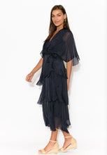 Load image into Gallery viewer, LA STRADA - Cross over Neckline Silk Dress - Black
