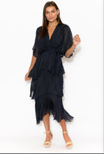 Load image into Gallery viewer, LA STRADA - Cross over Neckline Silk Dress - Black
