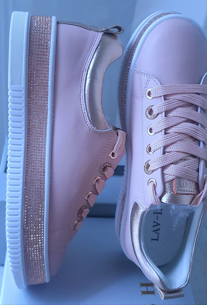 Luxe Diamante Leather Sneakers - Blush