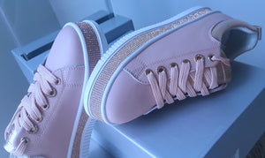 Luxe Diamante Leather Sneakers - Blush